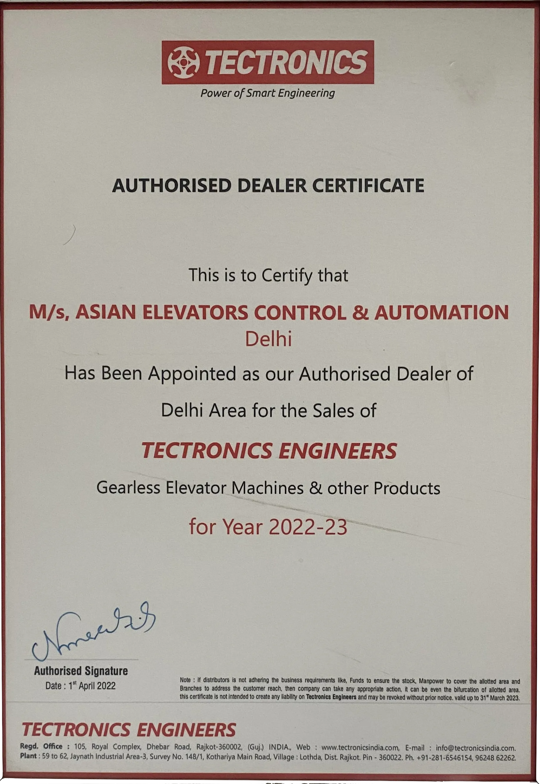 Tectronics 2022 Certificate