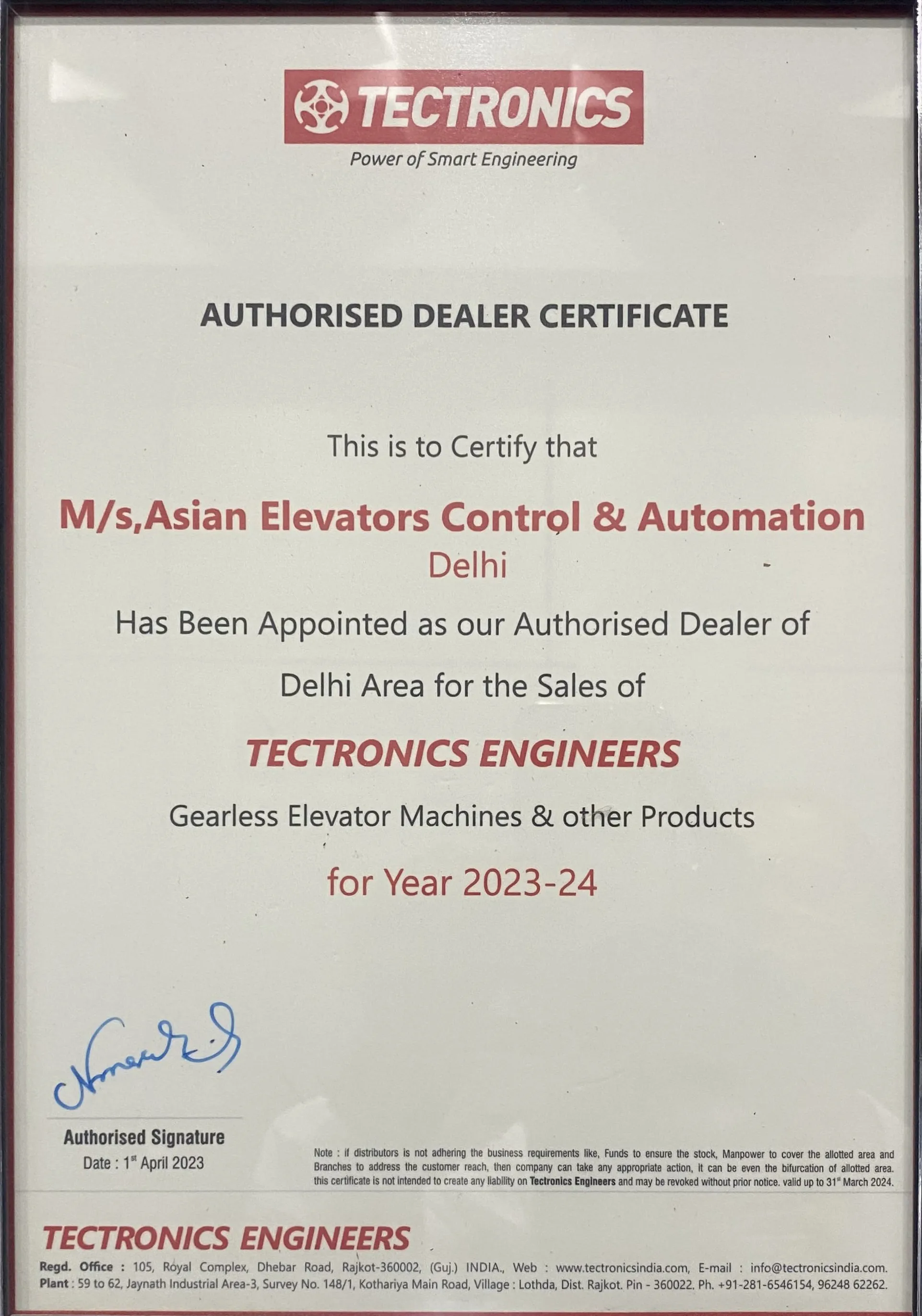 Tectronics 2023 Certificate